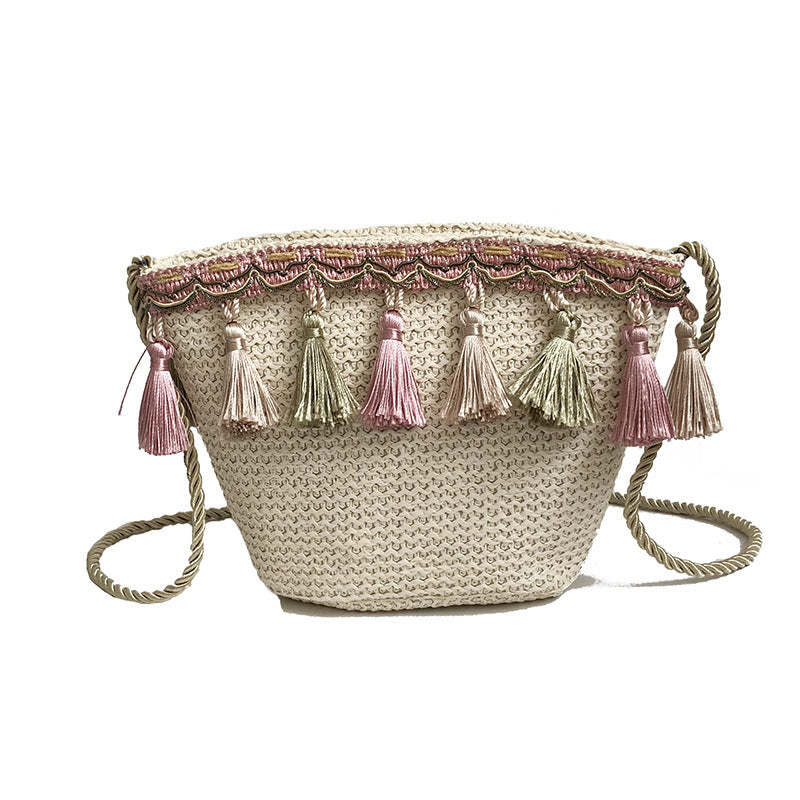 Tassel Charm Woven Shoulder Bag – Boho-Inspired & Lightweight - StarMeez