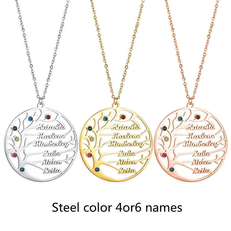 Personalized Tree of Life Necklace – Custom Family Name Pendant - StarMeez