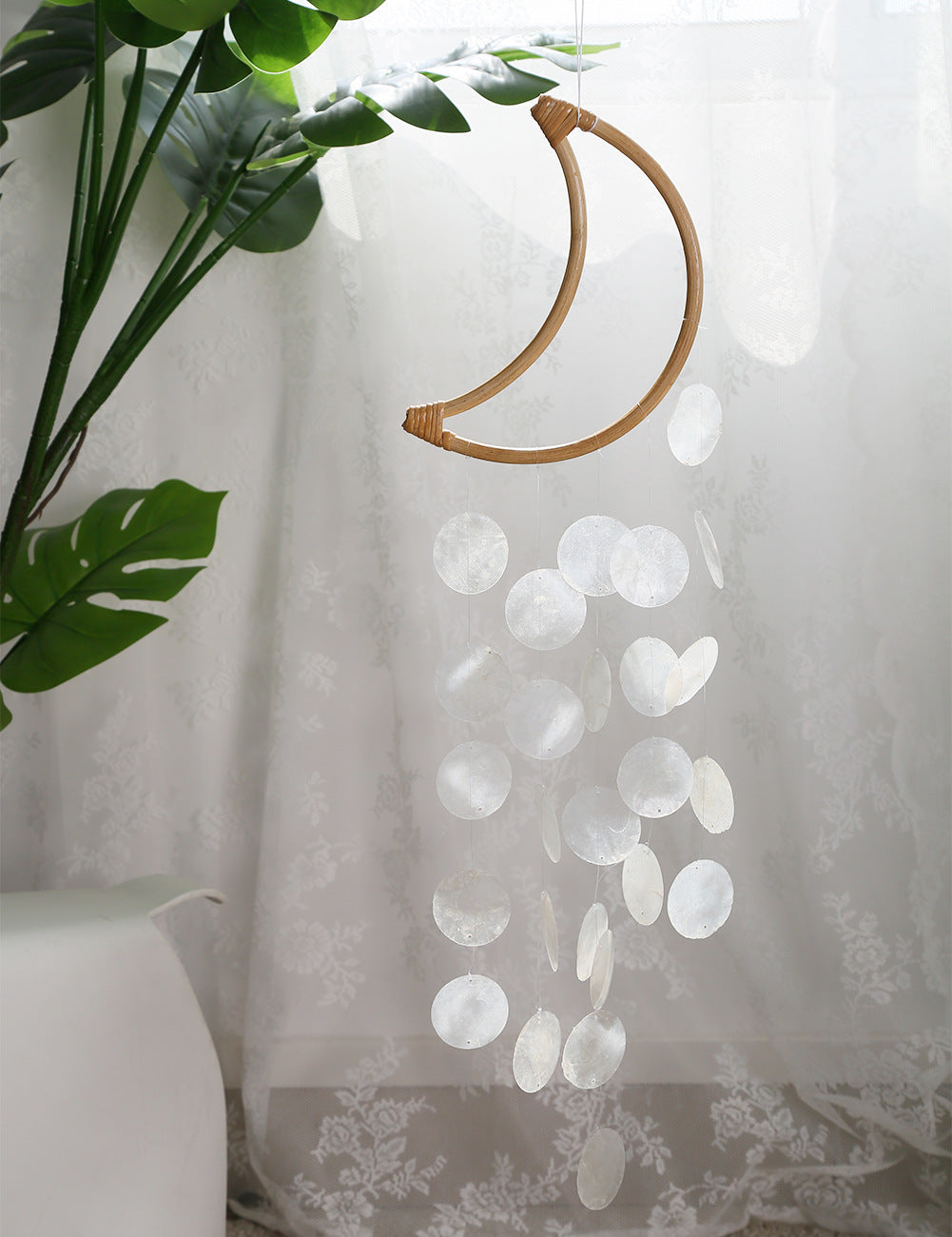 Lunar Capiz Shell & Bamboo Hanging – Ethereal Moon Chime - StarMeez