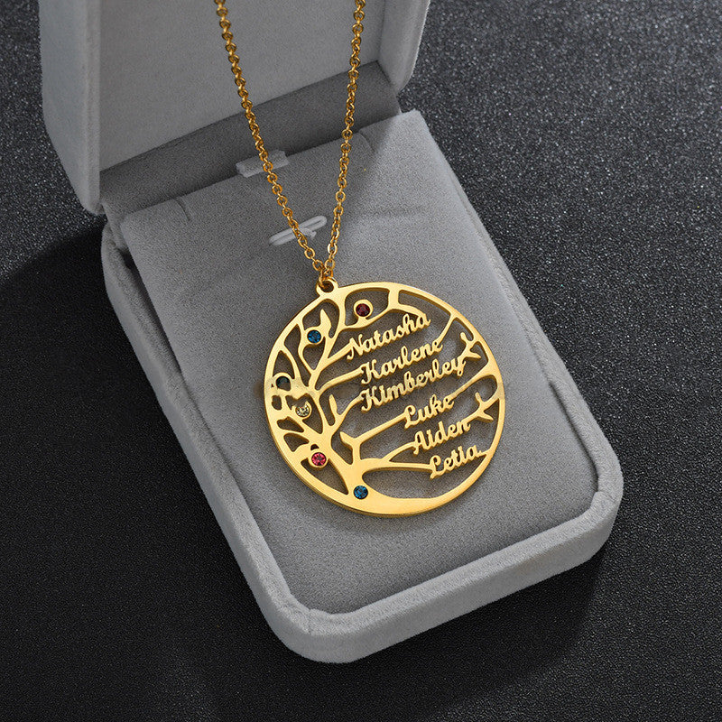 Personalized Tree of Life Necklace – Custom Family Name Pendant - StarMeez