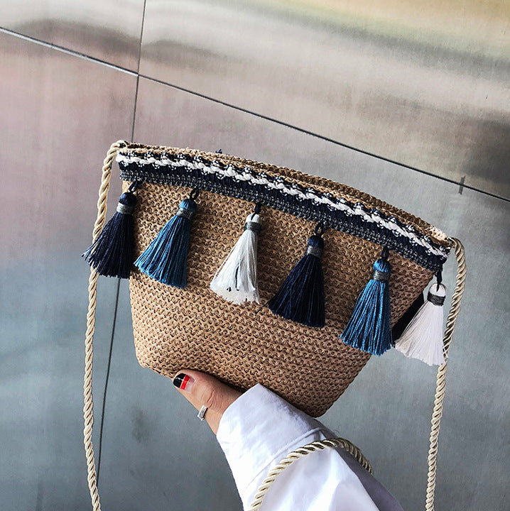 Tassel Charm Woven Shoulder Bag – Boho-Inspired & Lightweight - StarMeez
