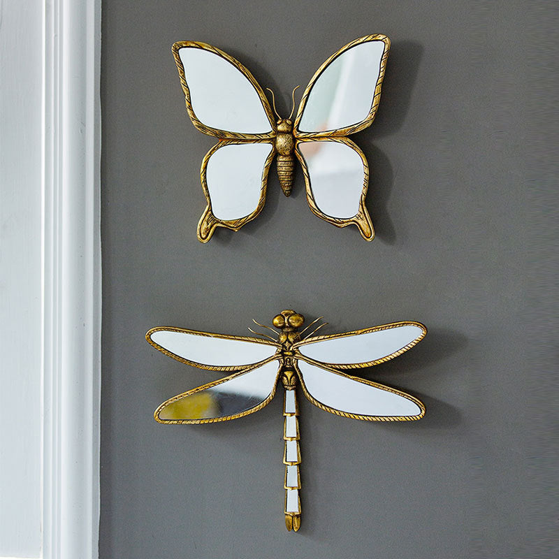 Golden Winged Reflections – Butterfly & Dragonfly Mirror Wall Art - StarMeez