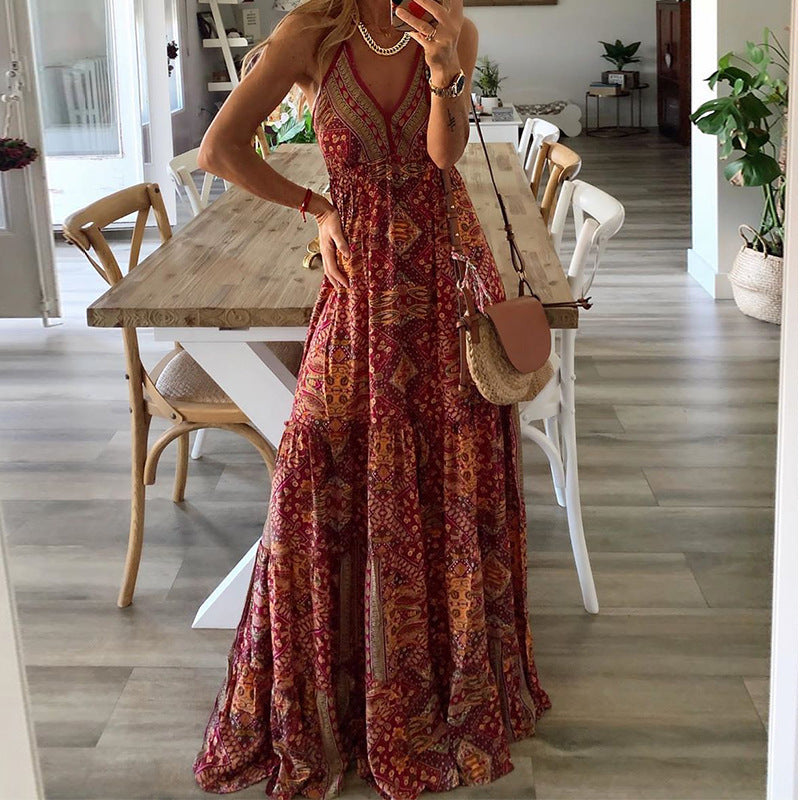 Mystic Nomad Boho Maxi Dress – Free-Spirited Flowy Sundress - StarMeez