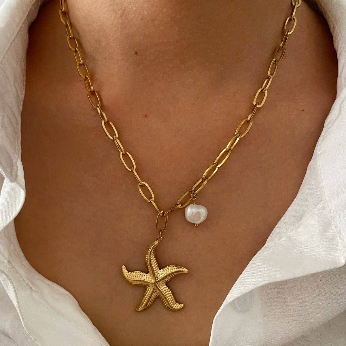 Starfish Necklace with Freshwater Pearl – Ocean-Inspired Elegance - StarMeez