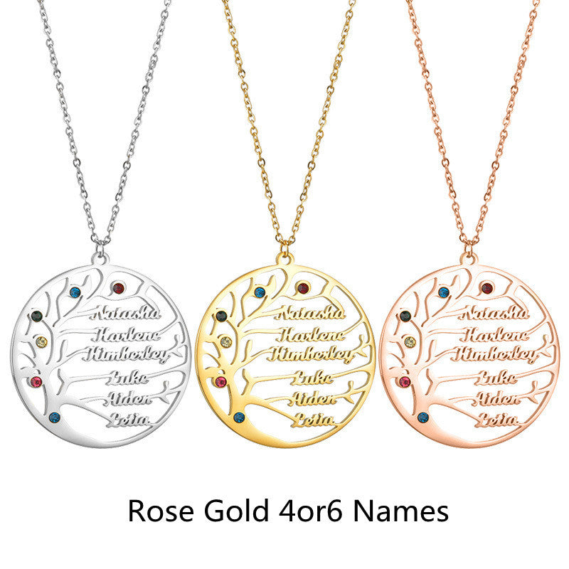 Personalized Tree of Life Necklace – Custom Family Name Pendant - StarMeez