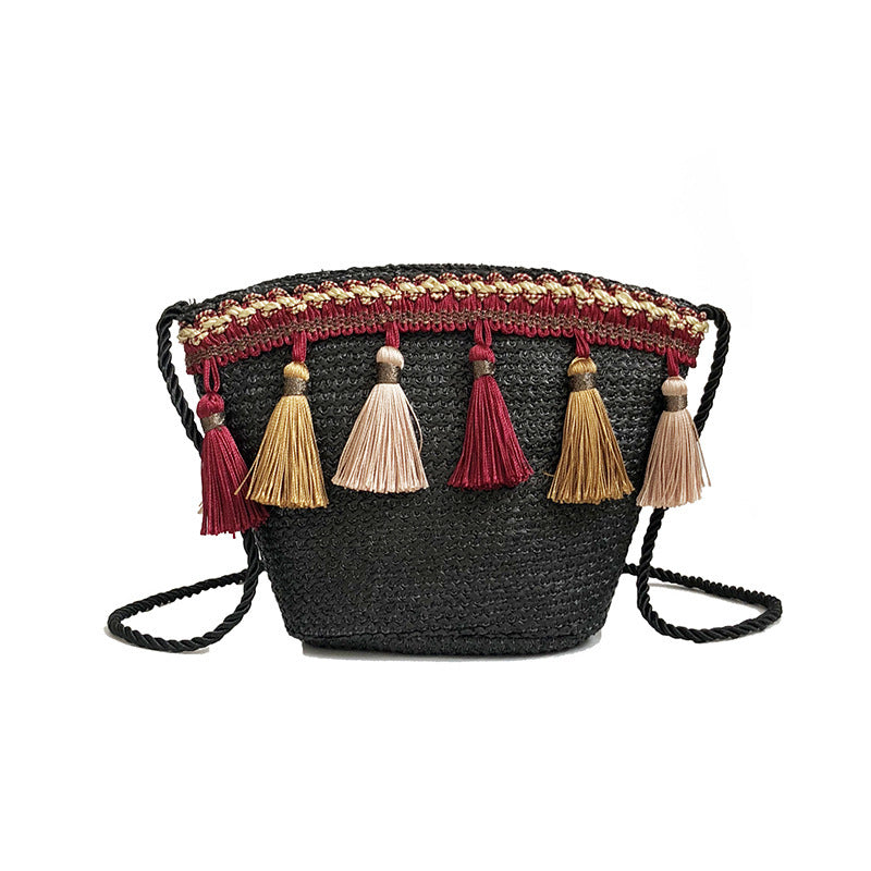 Tassel Charm Woven Shoulder Bag – Boho-Inspired & Lightweight - StarMeez