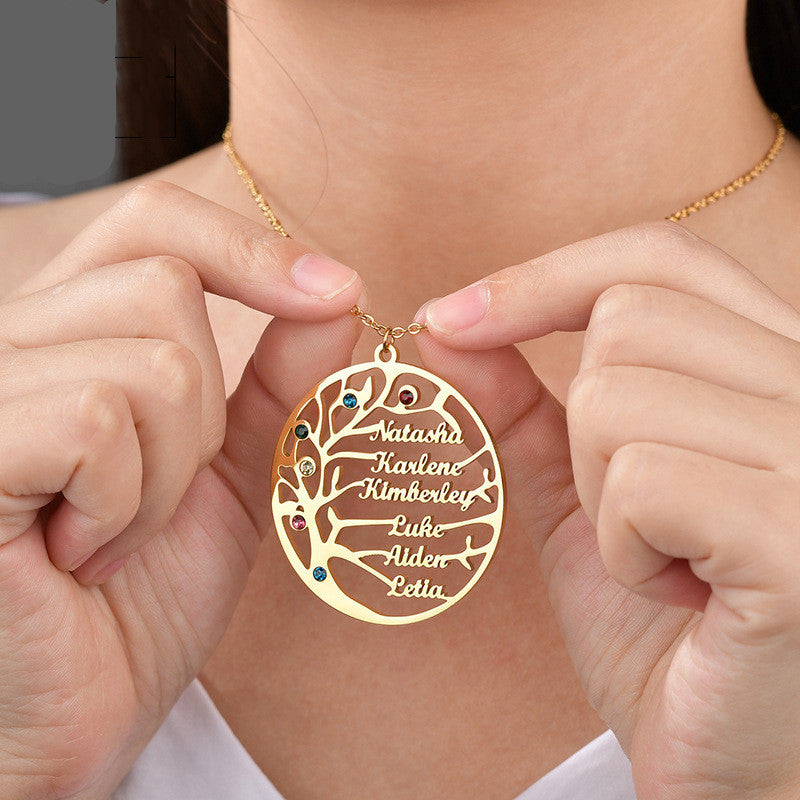 Personalized Tree of Life Necklace – Custom Family Name Pendant - StarMeez