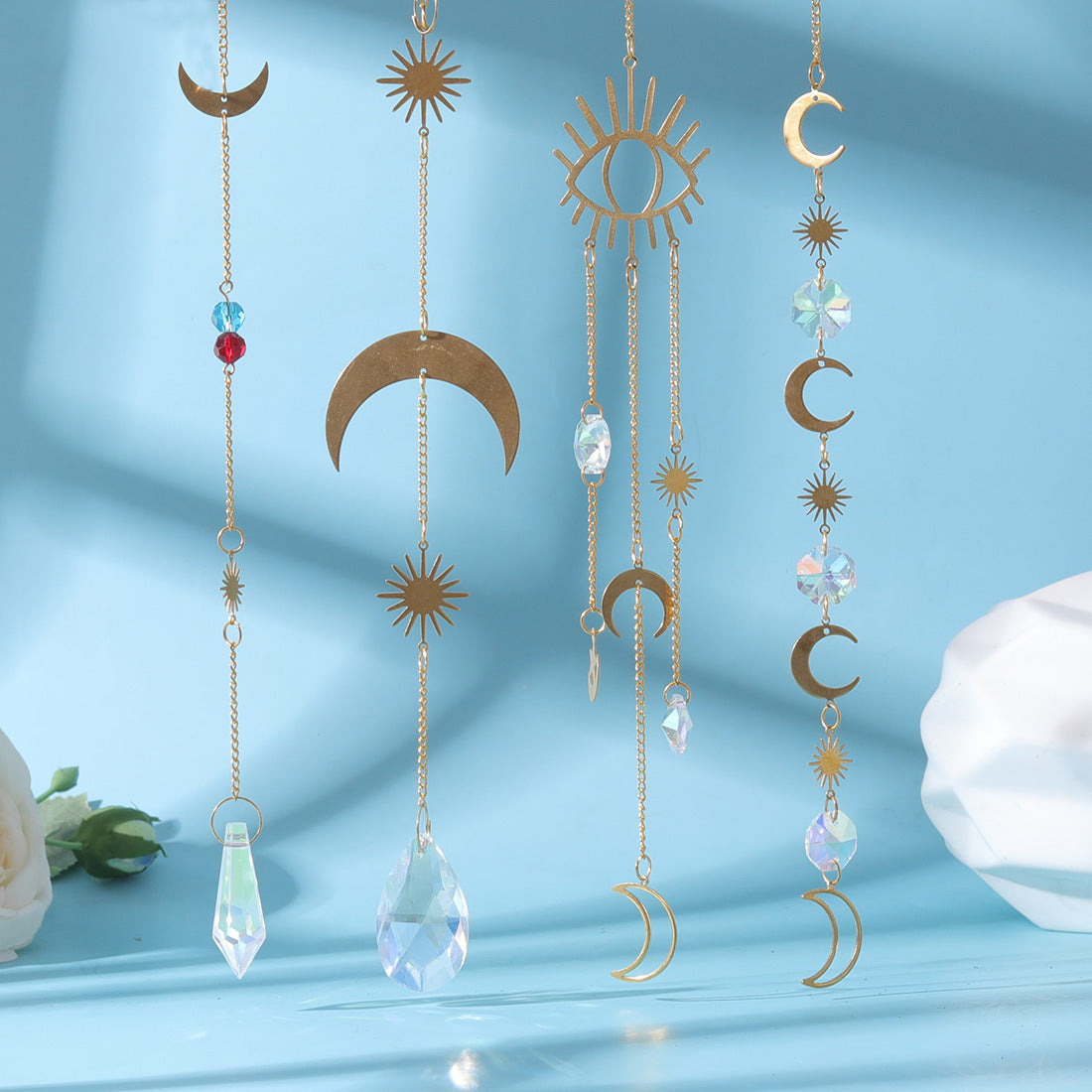 Celestial Crystal Sun Catcher – Boho Moon & Star Hanging Decor - StarMeez