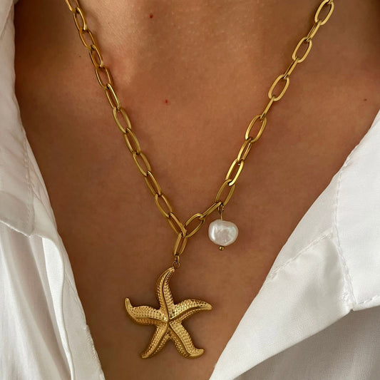 Starfish Necklace with Freshwater Pearl – Ocean-Inspired Elegance - StarMeez